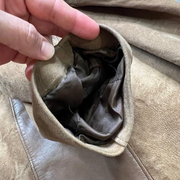 Vintage Chamonix Jacket Womens Large Brown Suede Leather Lapel Collar Lined Coat - Picture 10 of 12